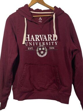 Harvard University Sz L Womens Hoodie Sweatshirt Maroon Veritas Shield